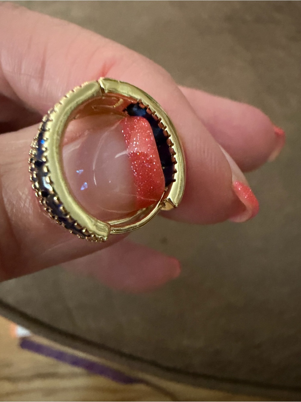 Gold-Trim Blue Crystal Hoop Earrings - Picture 2 of 3